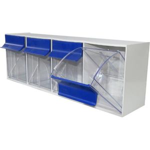 Hünersdorff Kleinteilemagazin MultiStore Nr. 4, Wandmontage, 60 x 20,6 x 17,2cm, 4 Klappschütten