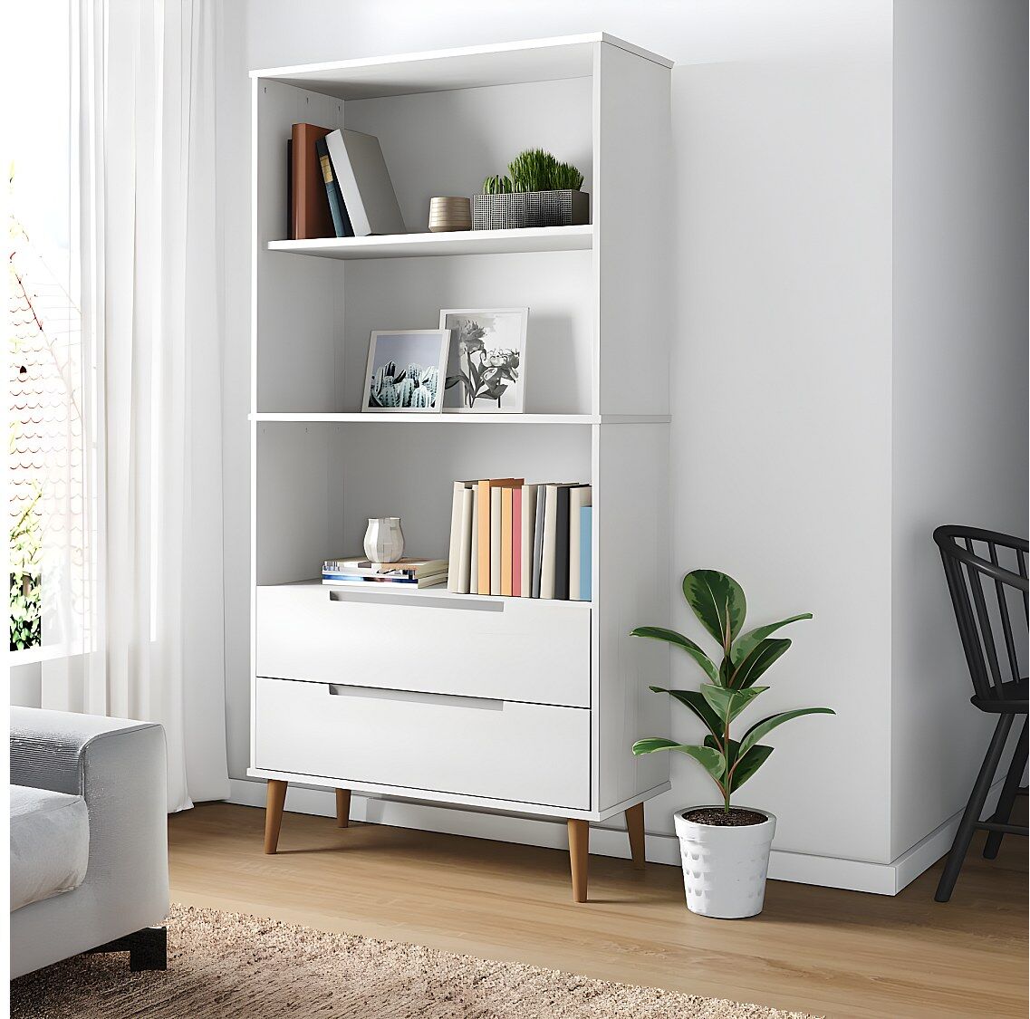 Clicnbuy Librería MOLDE madera maciza de pino blanco 85x35x170,5 cm