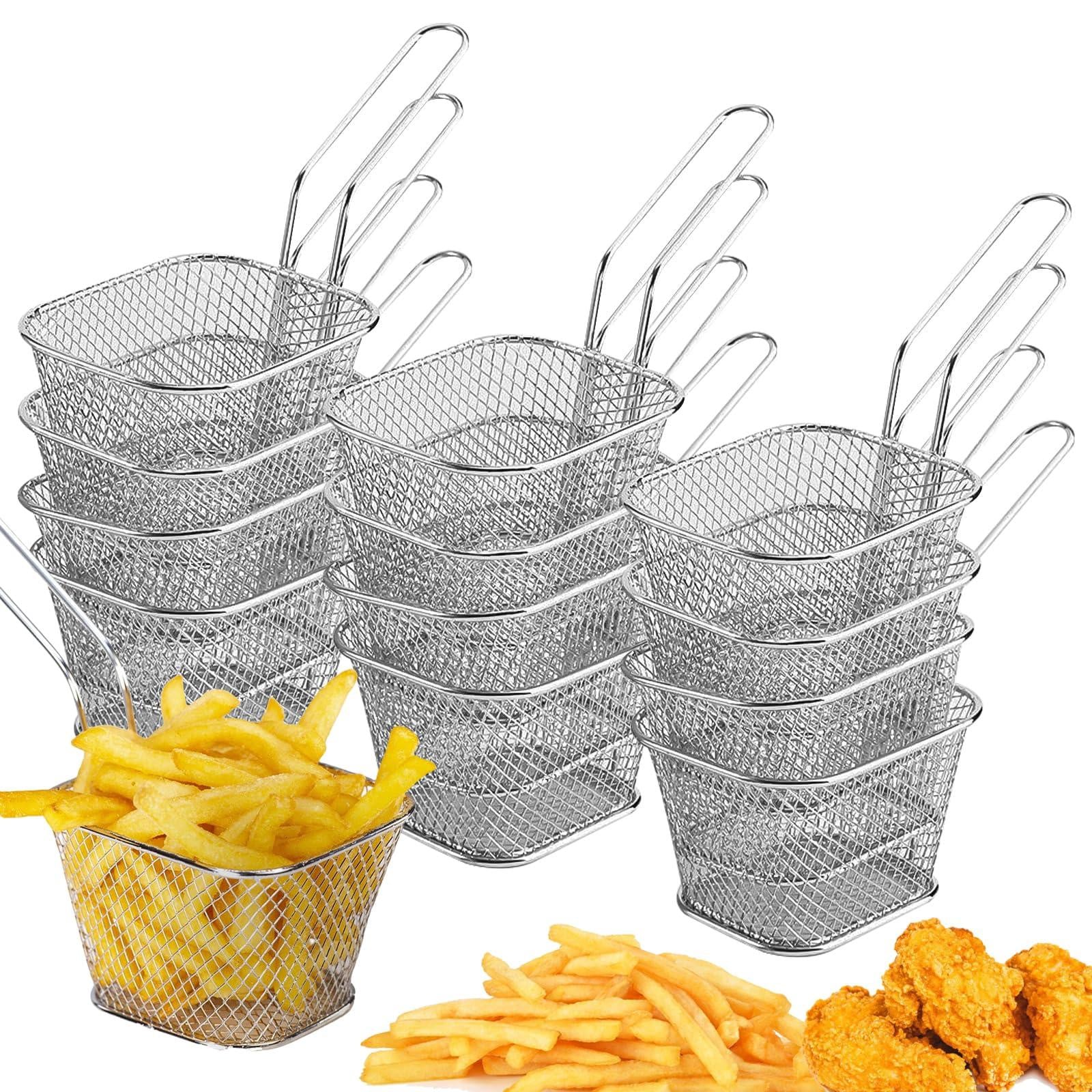 Dripio Set van 12 kleine frituurmandjes van roestvrij staal, zilverkleurig