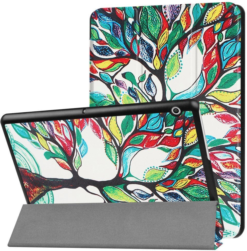 TABLETCOVERS.DK Huawei MediaPad T3 10 9.6" Cover - Tri-Fold Læder Cover "Tree Painting" Hvid / Grøn
