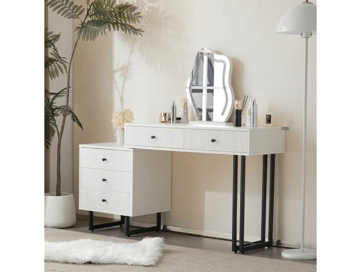 Coiffeuse avec Miroir et éclairage LED Table de Maquillage multifonctionnelle avec Deux tiroirs Coiffeuse Moderne(sans Tabouret)