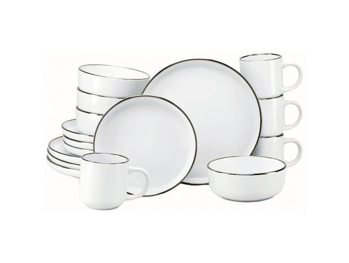 Creatable Kombiservice Nordic Festive Weiss, Weiß, Goldfarben, Keramik, 16-teilig, 300 ml,450 ml, stapelbar, Geschirr, Geschirrsets, Kombiservice