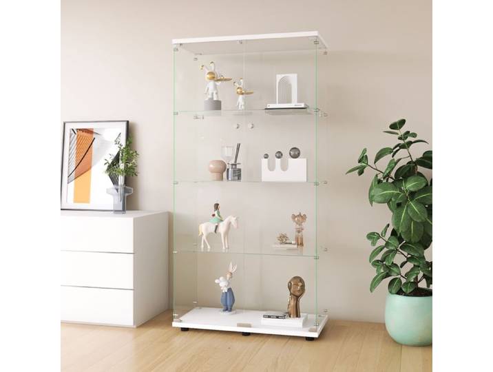 Vitrine en Verre Vitrine Armoire pour Collection avec Portes Verre Transparent Vitrine 2 portes 4 étages 80.5×36.5×166cm Blanc