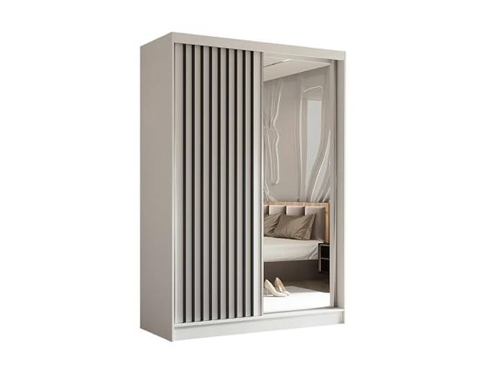 AXLIVING Kleiderschrank Cabinio 150 cm Schwarz, Spiegel Langlebige Qualität. Laminierte Möbelplatte. Laguna-Schiebetürsystem. 2 Kleiderstangenbereiche (134,4 cm H, 72,6 cm B).