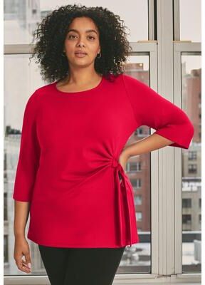 Plus Size Women's Knit Crepe Tie Detail Tunic by Avenue in Vibrant Red (Size 18)