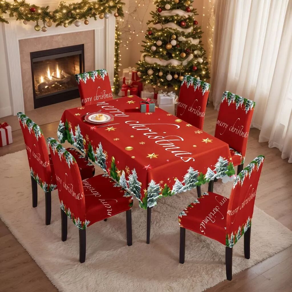 INF Weihnachtsdecke und Stuhlhussen Set mit Weihnachtsbaum Design