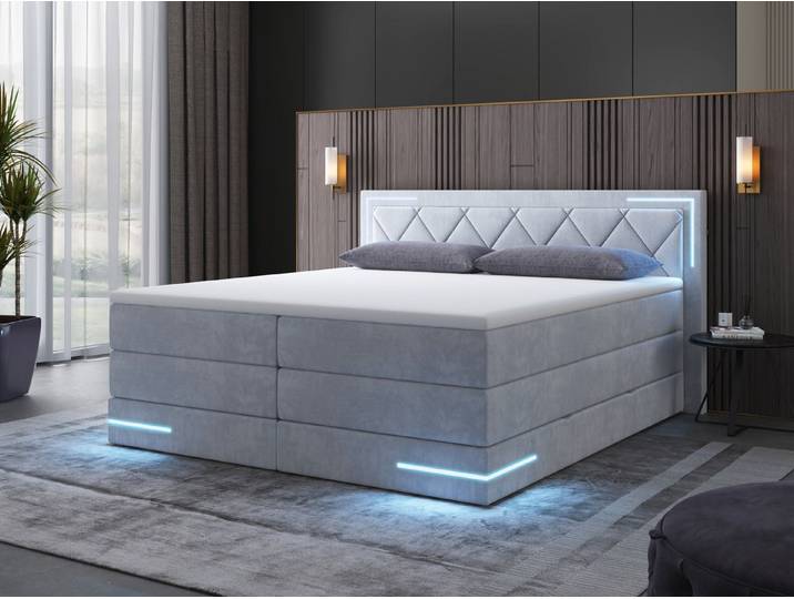 wonello Boxspringbett Arizona, mit LED Beleuchtung und Topper, wahlweise mit Bettkasten