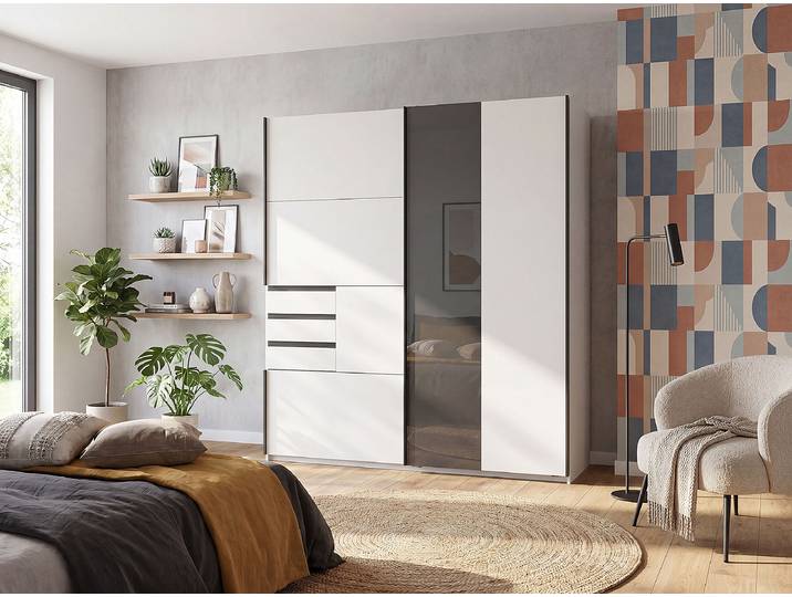 Schwebetürenschrank Cochem 180 x 198 x 65cm Weiß/Weiß