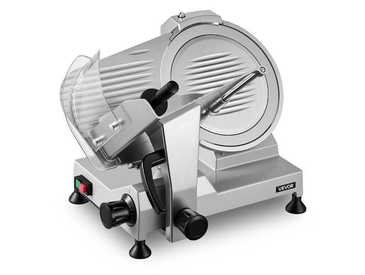 Vevor Trancheuse Electrique 320 W\, Trancheuse A Jambon Avec Epaisseur De Coupe Reglable 0-15 Mm\, Pour Saucisson Pain Fromage Viande Charcuterie\, Lame En Acier Au Carbone 300 Mm Et Affuteur Integre