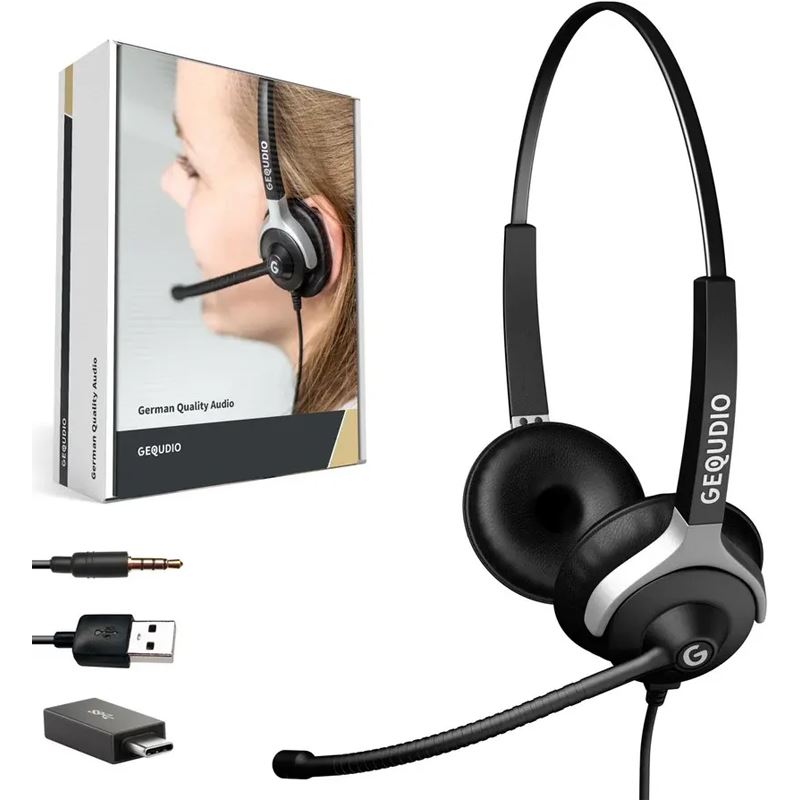 Gequdio Headset 2-Ohr mit USB für PC,MAC