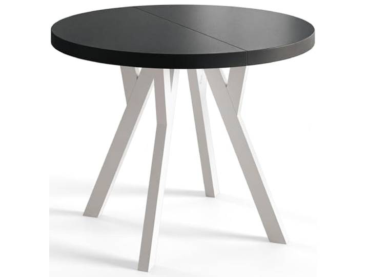 Esstisch Ausziehbar Ovo, 100-200cm, Stabile Beine, Schwarz Runder Tisch, Moderner Design, Wohnzimmertisch und Küchentisch, Stabile Konstruktion, Weiße Beine