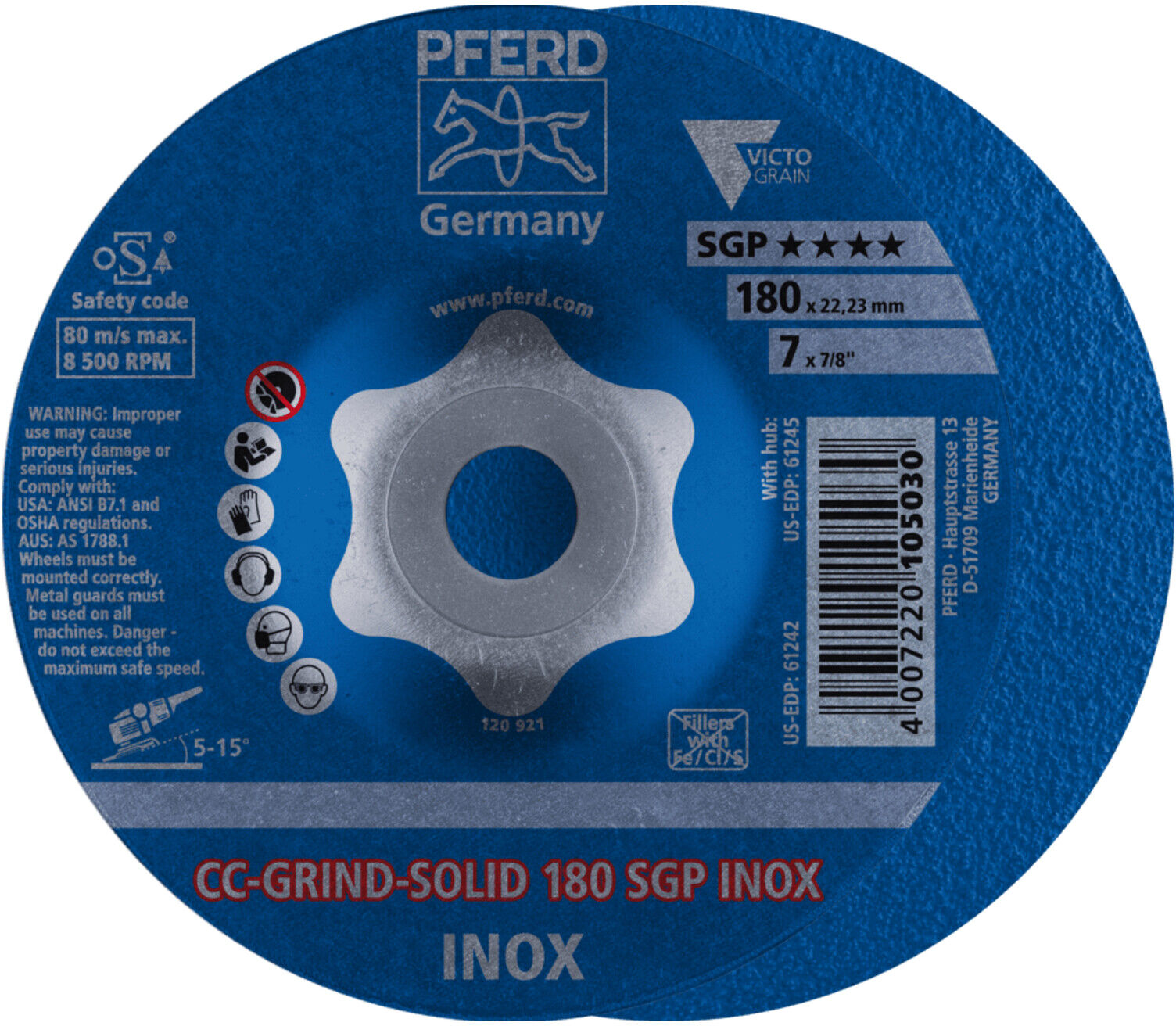 Pferd Schleifscheibe CC-Grind Solid SGP INOX 180mm (64189180)