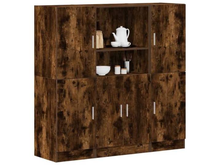 KTHLBRH Küchenmöbel-Set 3-teilig Eiche Rauch-Spanplatte mit Türen und Regalen, großer Stauraum für Küchenutensilien, langlebiges und stabiles Material, praktisches Design