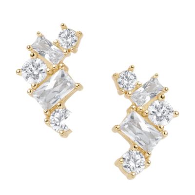 Paar Ohrstecker FIRETTI "Schmuck Geschenk Silber 925 Ohrschmuck Ohrringe Cluster", gold (gelbgoldfarben, kristallweiß, kristallweiß), Ohrringe, Damen, Silber 925 (Sterlingsilber), mit Zirkonia (synth.)