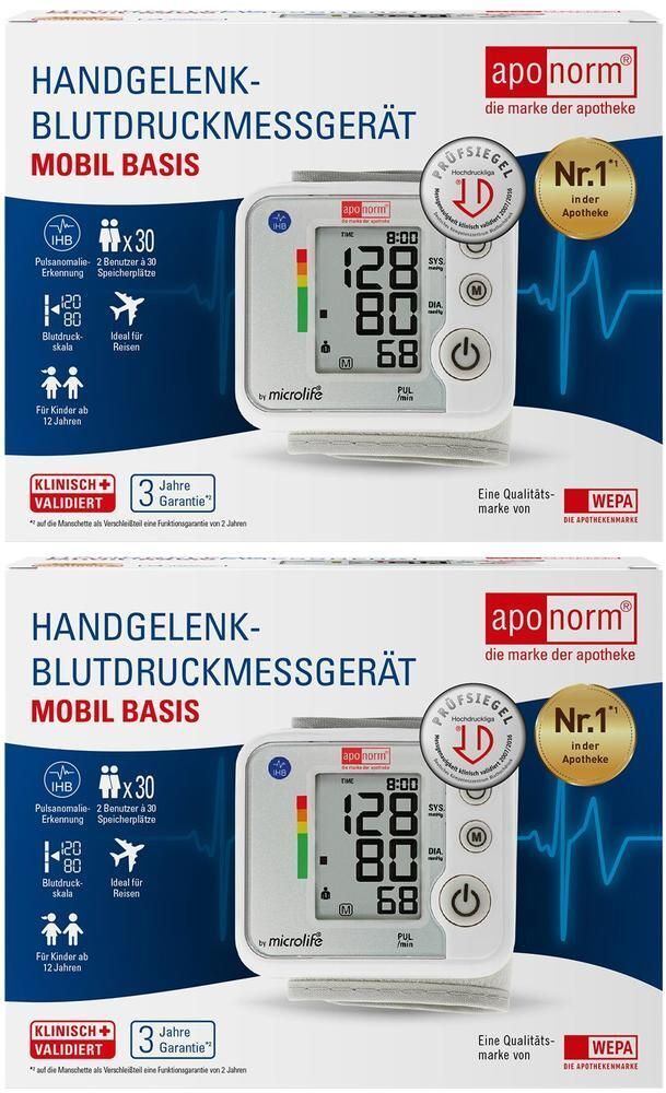Aponorm Blutdruckmessgerät Mobil Basis Handgelenk 2x 2x1 St