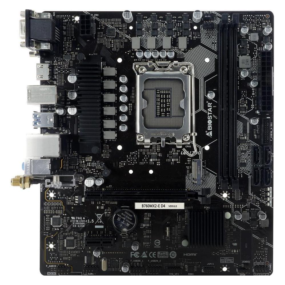 Biostar Mainboard||Intel B760 Express|Micro-ATX|Speicher DDR4 (LGA 1700, Intel B760, mATX) (B760MX2-E D4)