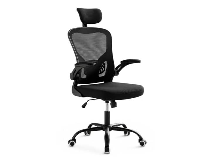 Relaxdays Chaise de Bureau\, réglable\, pivotante\, basculante\, Noire Appui lombaire et appui-tête\, maille\, siège pivotant ergonomique