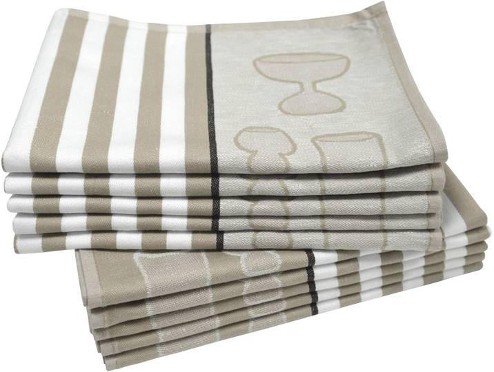 Geschirrtuch DYCKHOFF Gläser / Halbleinen , beige (sand), B:50cm L:70cm, 45% Leinen, 55% Baumwolle, Geschirrtücher, Geschirrtuch, mit Gläser & Streifen Motiv, Masse je Tuch ca. 50x70 cm