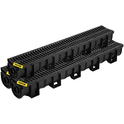 VEVOR Dachrinnen-Set, 3er-Pack, Entwässerungsrinne, HDPE-Kunststoff-Gitterrost-Grabenentwässerungssystem 15x13x100cm, mit 3 Endkappen, Steckverbindung, für Gartenablauf, Auffahrt, Pool, Gehweg