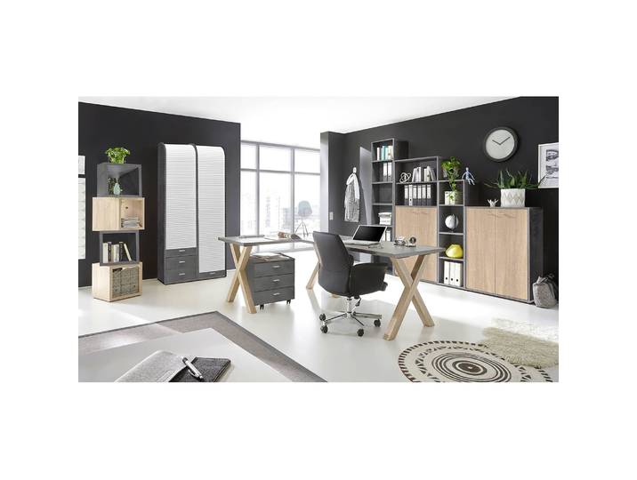 Étagère de bureau Leeton I Panneau aggloméré plaxé Gris/Anthracite 215cm