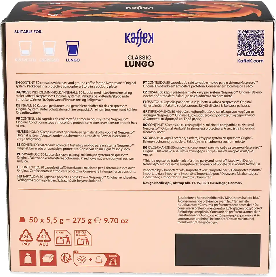 KaffeK   Lungo Classic - 50 Capsules de café pour Nespresso® - Lungo - Compatible Nespresso®