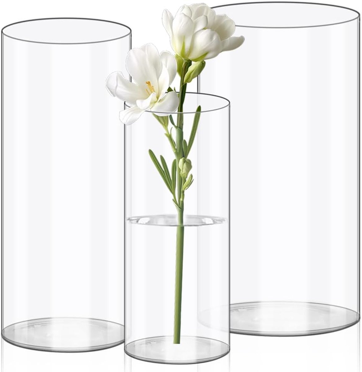 SnelShoppen Set van 3 Transparante Acryl Bloemenvazen - Schokbestendige Cilinder Vazen voor Decoratie