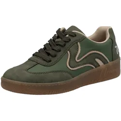 Plateausneaker RIEKER SPORT, Damen, Gr. 36, grün (oliv), Lederimitat, Schuhe Plateausneaker, Freizeitschuh, Halbschuh, Schnürschuh in veganer Verarbeitung
