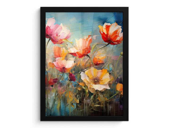 MuchoWow Poster MIT Rahmengerahmtes Bild - Blumen - Aquarell - Kunst - Botanisch - Natur - 30x40 cm, Orange, Papier, Rechteckig, 30x40 cm, gerahmt, Bilder & Rahmen, Bilder