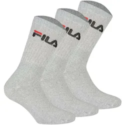 FILA Unisex Socken 3 Paar - Tennissocken, Crew Socks, Frottee, Sport, Logo 35-46 Grau / 39-42 (6-8 UK)