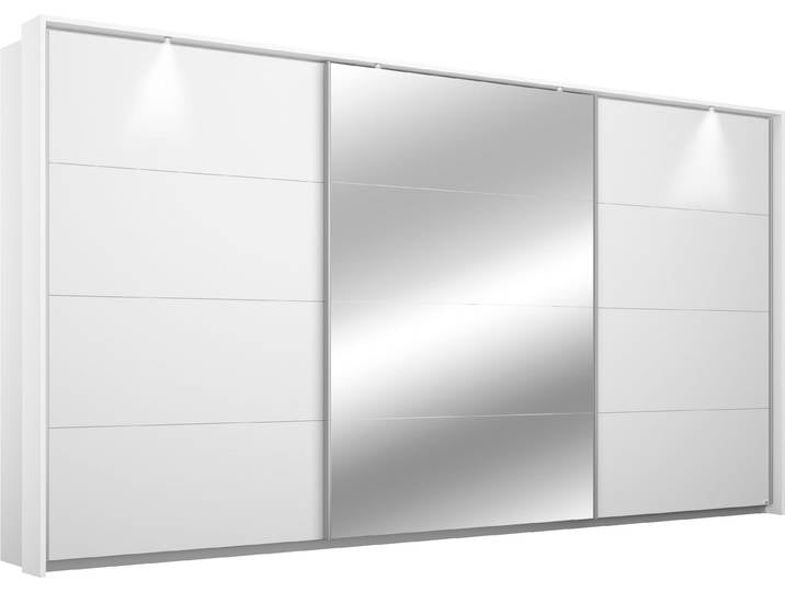 Schwebetürenschrank, Weiß, 368x214x64 cm, Holzwerkstoff, Mit Beleuchtung, Klassisch, Rauch