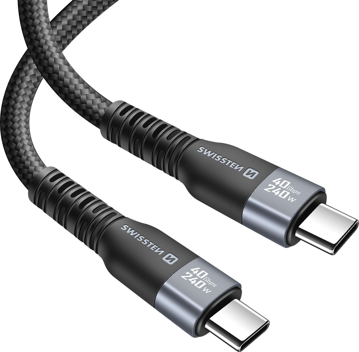 Swissten Thunderbolt 4 USB-C naar USB-C kabel, 240W, zwart, 50 cm