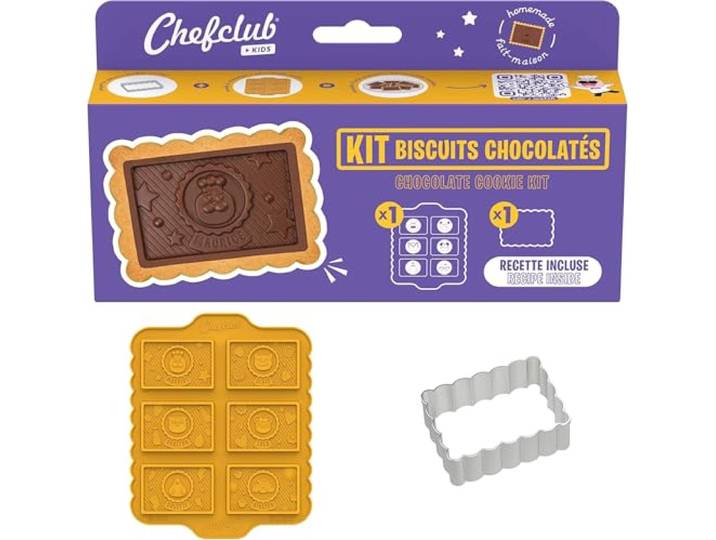 Chefclub Kids - Kit Biscuits Chocolatés pour Enfants - Dès 4 Ans Moule à Chocolat en Silicone + Emporte-Pièce Métal + Recette Illustrée - Kit cuisine enfant - Cadeau enfant 4 ans