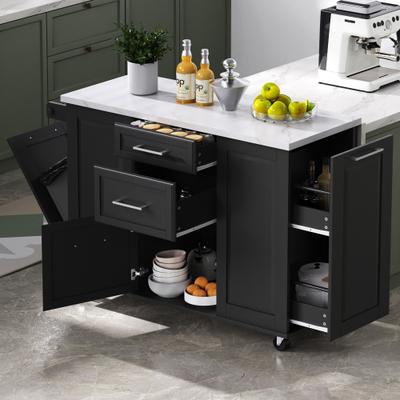Kodotan sofa "50.7""Kitchen Island with Storage Tilt Trash Can Cabinet and Pull Out Cabinet,Rolling Island on 5 Wheels with Drop Leaf,2 Drawers"