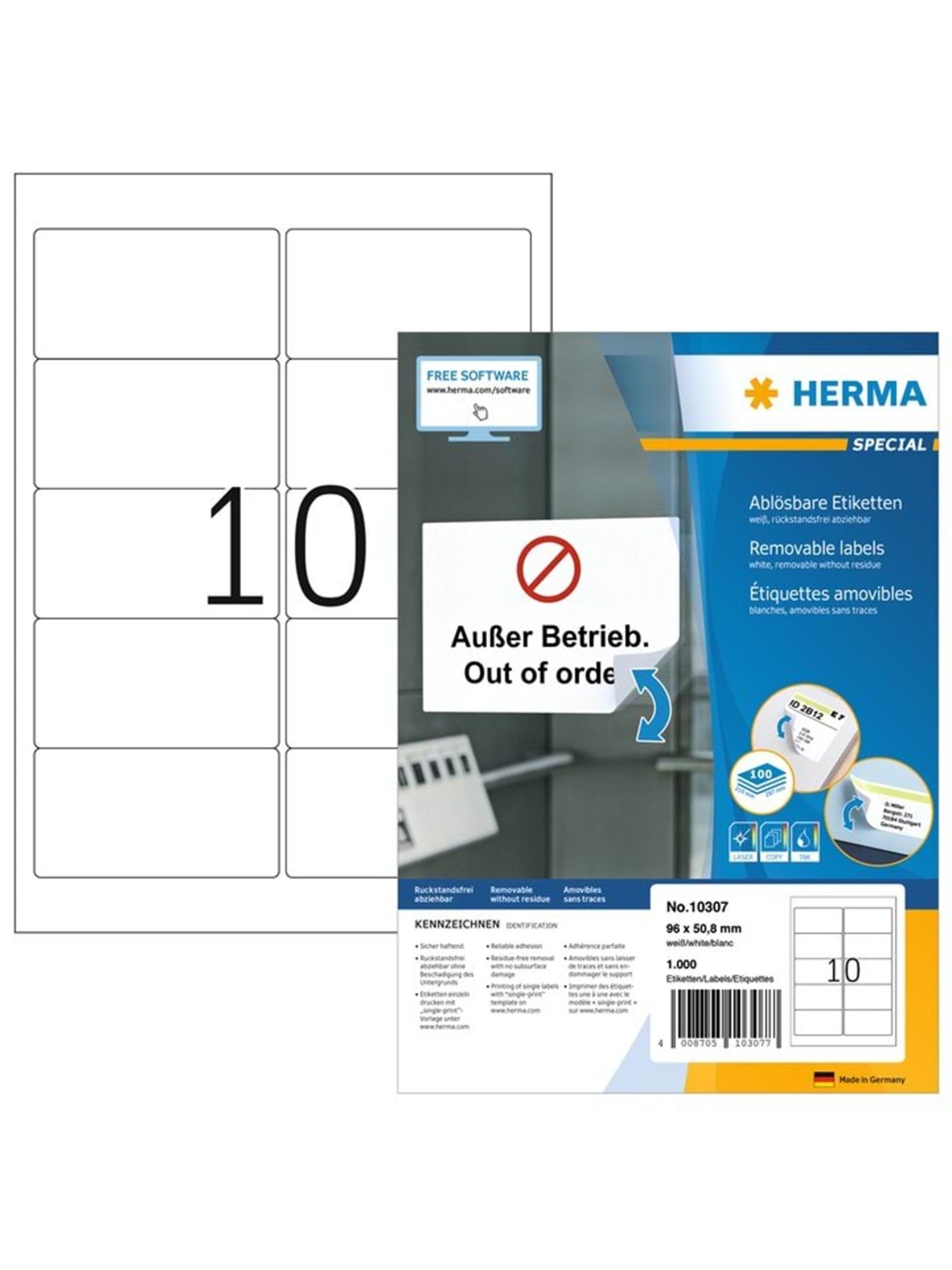 HERMA Ablösbare Adressetiketten A4, 96 x 50,8 mm, weiß