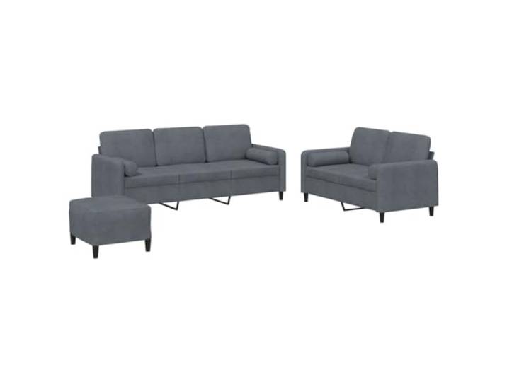 KUTYWEXFM 3-tlg. Sofagarnitur mit Hocker Kissen Dunkelgrau Samt Komfortables Polstermöbel Set aus weichem Samt mit robustem Metallgestell für Ihr Wohnzimmer, inklusive 4 Kissen.