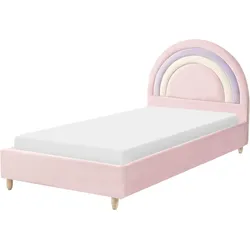 KINDERBETT Regenbogen Samtstoff 90/200 cm Rosa Landeillau