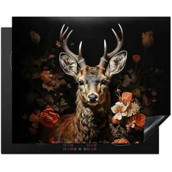 HERDABDECKPLATTE Hirsch - Tier - Blumen - Natur - Botanisch Herdabdeckung Induktionsfeld 65x52 cm
