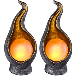 Solarleuchte Solarlampe Außenleuchte Gartenleuchte Außenlampe Eingangsbereich, IP44 Spritzwasserfest Flammenoptik silber gold, 36x LED 0,06W warmweiß, H 26,5 cm, 2er Set