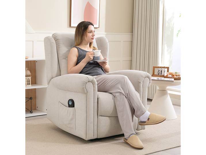 HOMCOM Fauteuil Relax Massant Chauffant Beige avec Repose-Pieds