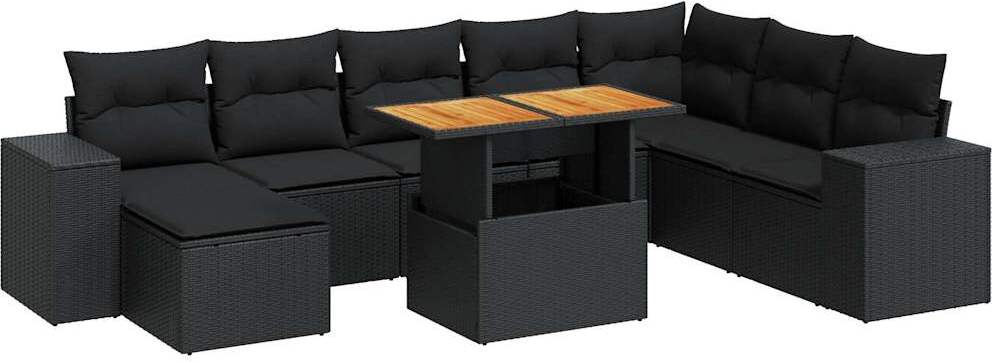 Garten-Sofagarnitur, modular mit Stauraum & wasserfestem Beutel, PE-Rattan & Stahl, UV-beständig, verstellbare Füße, Schwarz, 9-teilig