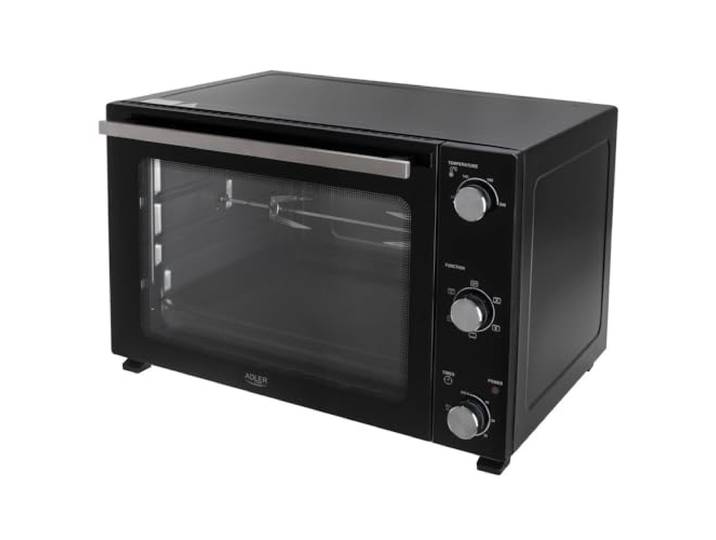 ADLER EUROPE AD 6028 Elektrobackofen 60 Liter, Mini-Backofen mit Umluft, Drehspieß, Timer, 5 Heizmodi, 2000W, Doppelglastür, Backblech und Grillrost, Schwarz