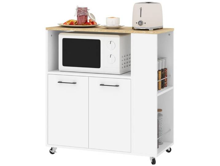 Desserte de cuisine - HOMCOM - à roulettes - plan de travail étagère réglable - panneau de particules - 75x40x80 5cm - blanc