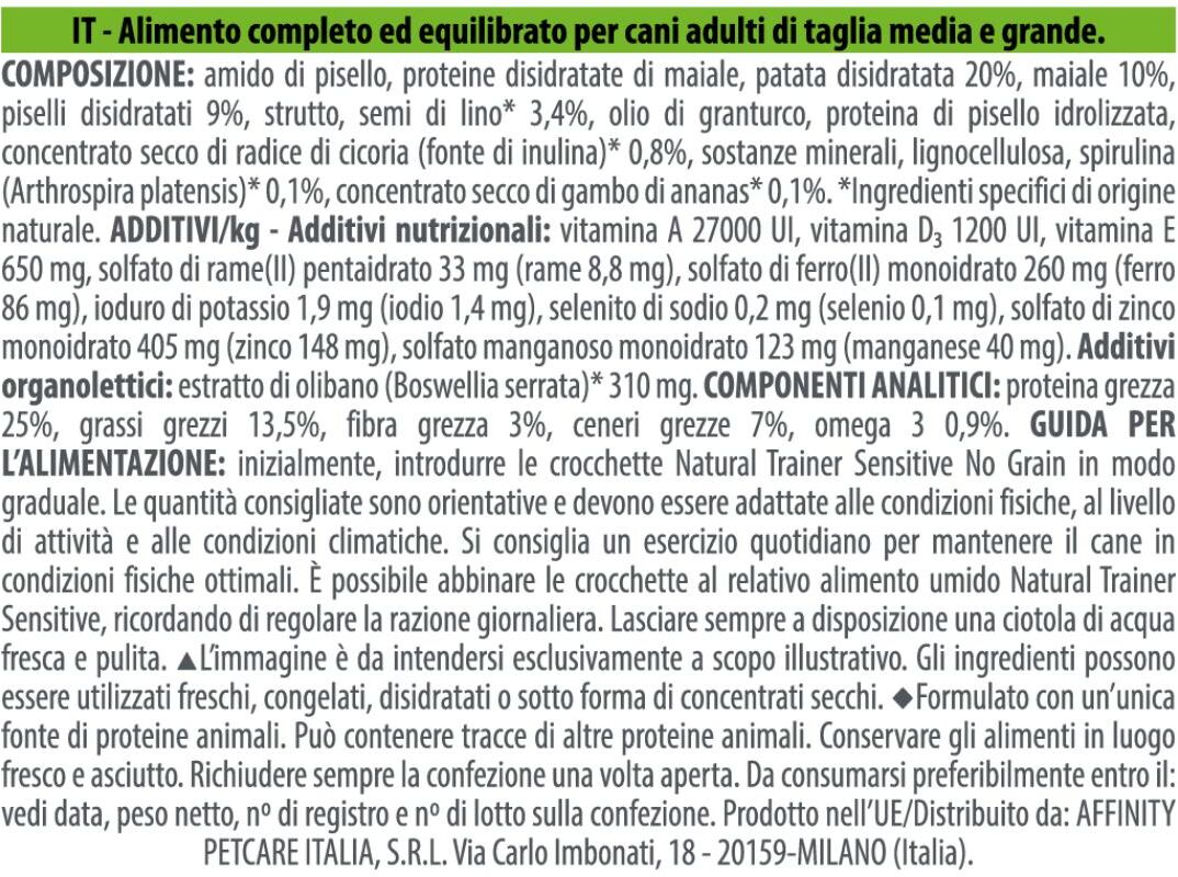 Natural Trainer Sensitive No Grain Medium&Maxi Maiale 12KG