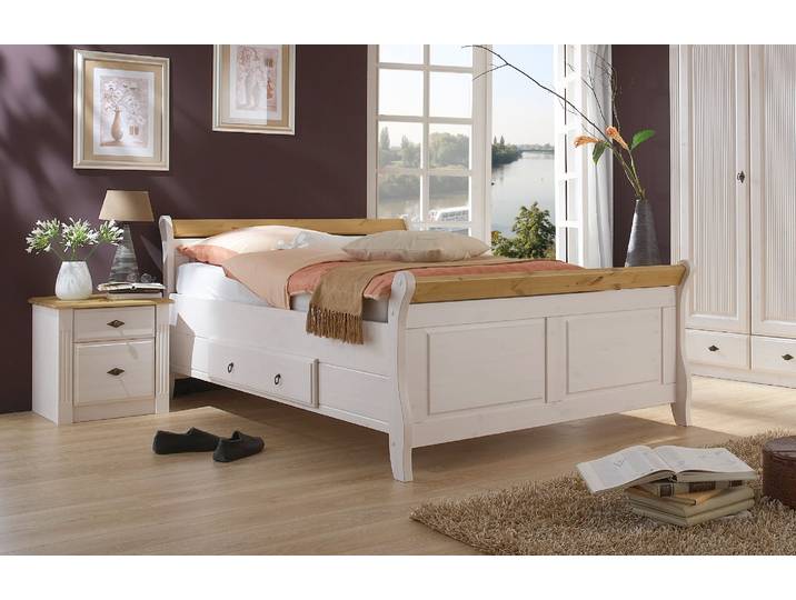 Massivholz Doppelbett EVI in Kiefer mit 2 Schubkästen – 3%-Vorkasse-Rabatt