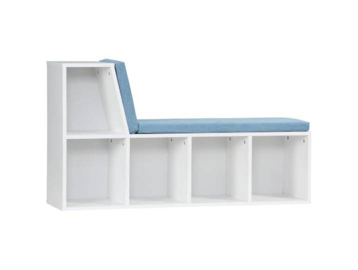 HOMCOM Bibliothèque Banc 2 en 1\, Banc de Rangement\, 2 Coussins\, Blanc Bleu 5 Compartiments de Rangement\, Étagère Livres\, 108 x 30 x 60 cm