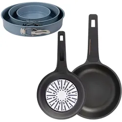 BERGNER - Pfannen Ø20/24cm aus Gusseisen geeignet für Induktion mit Set aus 3 runden Backformen Ø12/Ø18/Ø22cm