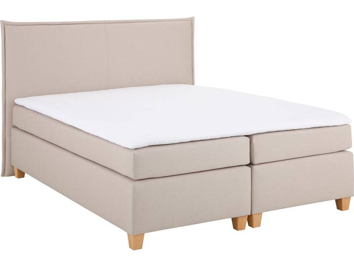Boxspringbett, 192x225 cm, Polyester, Beige, Inkl. Topper, Klassisch, Home-affaire