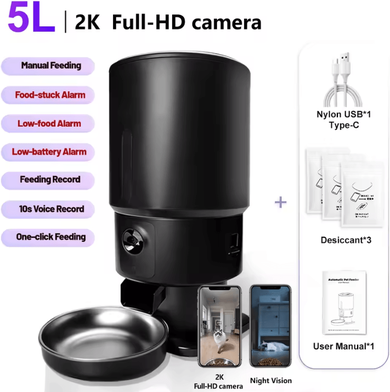 Inspire Curations SmartSight 5L Automatic Cat Feeder With HD Camera & App Control 2k Camera 5g tuya App battery Food Alert