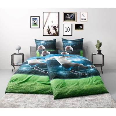 Bettwäsche OTTO HOME "Joonas", bunt (blau), B/L: 135cm x 200cm, 1 Stk., 1 Stk., Renforcé, B/L: 80cm x 80cm, 2 Stk., Renforcé, Obermaterial: 100% Baumwolle, Bettwäsche, Bettwäsche, Fußball, American Football