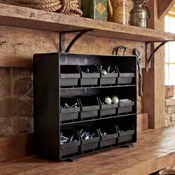 Aufbewahrungsbox MCW-M10, Lagersystem Kleinteileboxen, 12 herausnehmbare Fächer, 30x33x8cm schwarz
